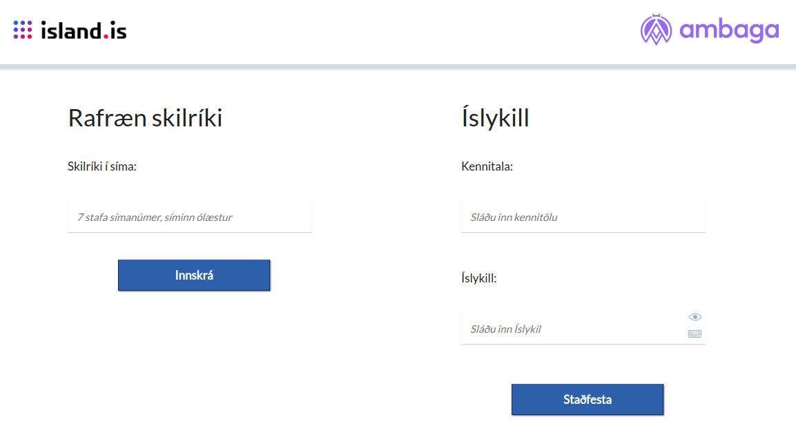 The island.is login page