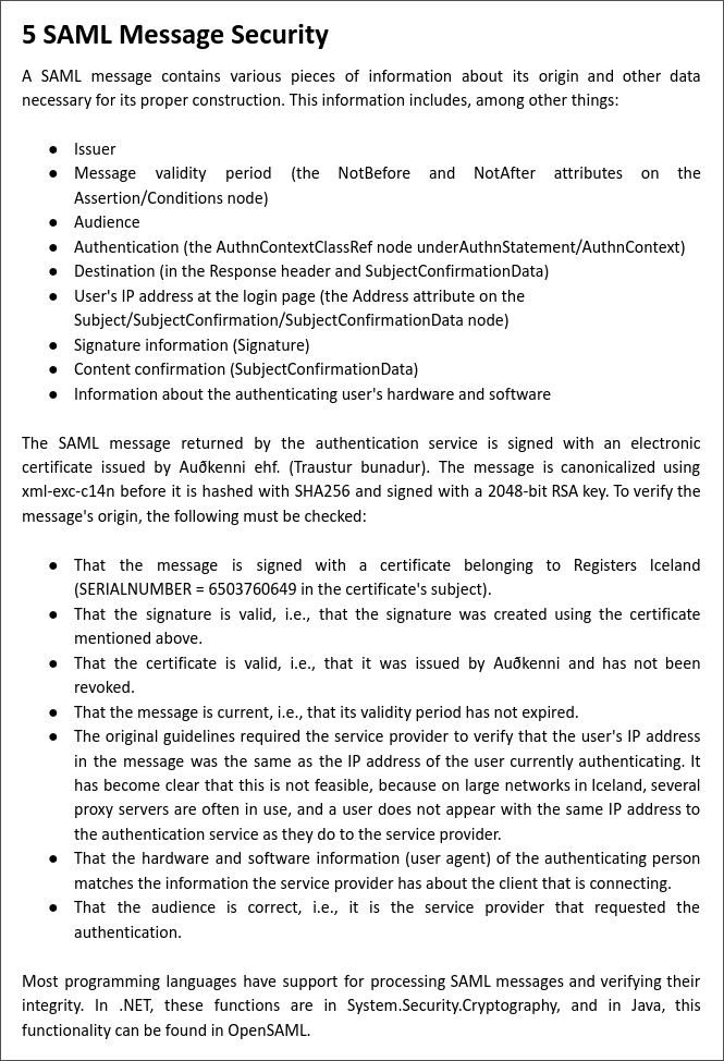 From the guidelines: SAML Message Security (p. 11, translated)